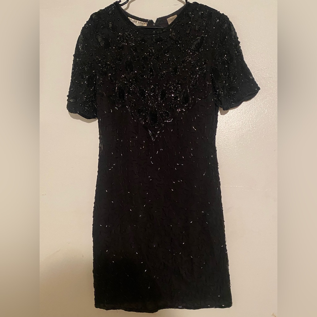 Night Vogue Dresses | Vintage Beaded Silk Dress - S | Color: Black | Size M